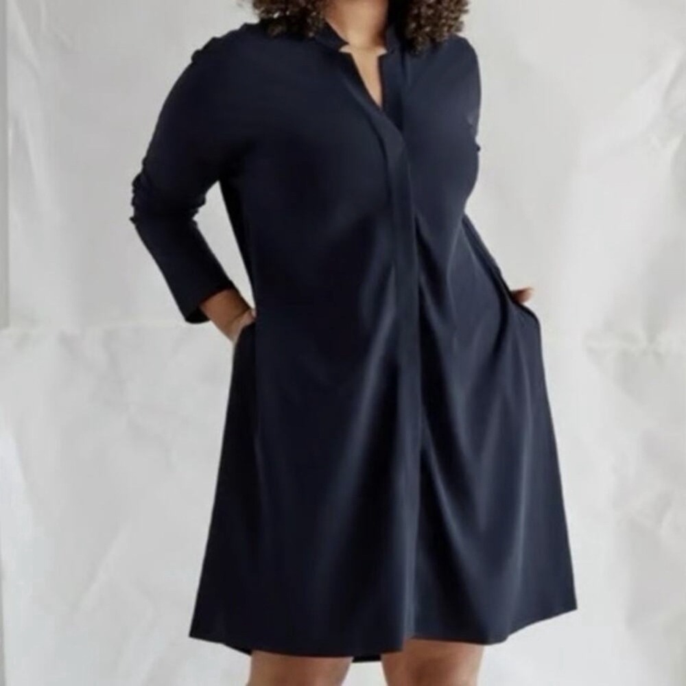 Aday Size-L Womens Shirt Dress Something Borrowed in Navy Blue